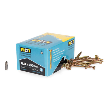 FIXT Performance Woodscrew 6.0 X 80mm CP (BOX 100)